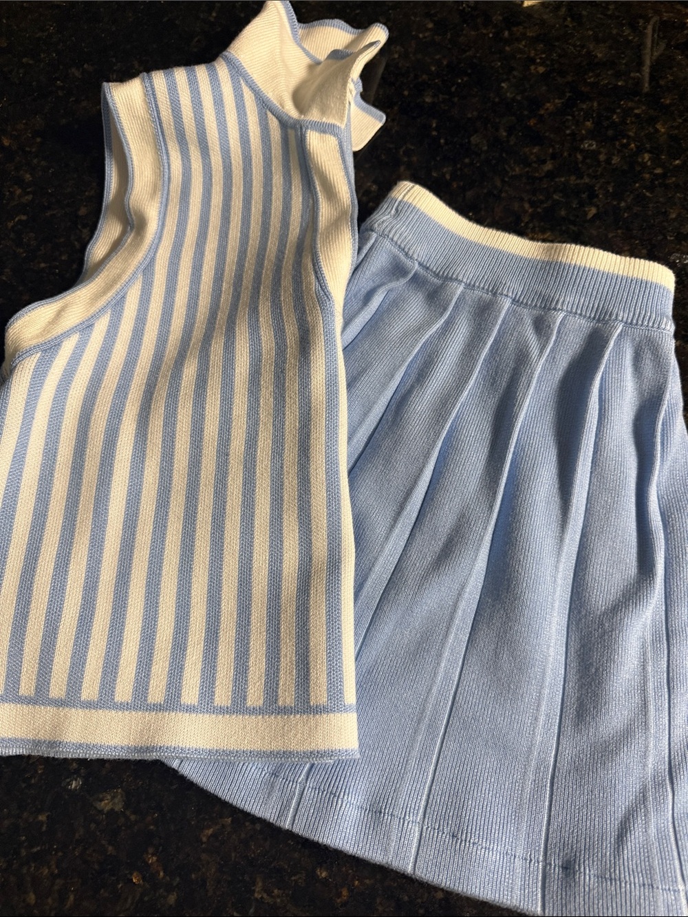 Freshman Set M  Light Blue and White Ribbed Knit Two-Piece Set